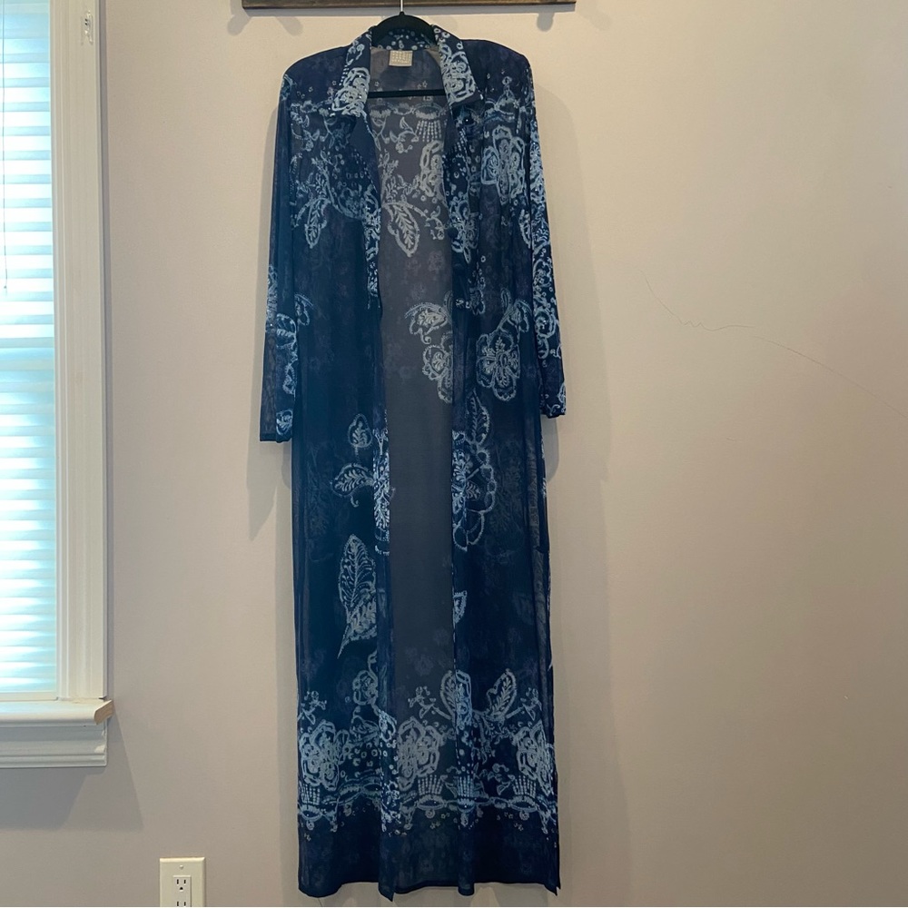 RABBIT | VINTAGE 90’s Semi Sheer Floral Duster Kimono Coverup Overshirt Size 16 - Picture 5 of 9